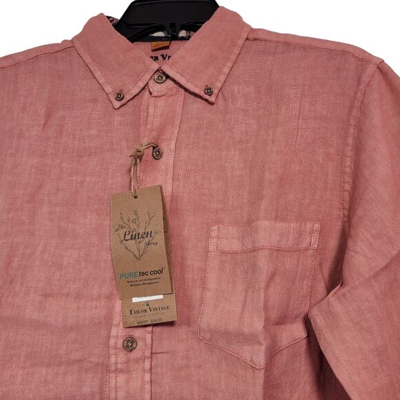 Tailor Vintage Men's Pure Tec Button Down Shirt Dusty Rose Linen Size Medium - Picture 3 of 9